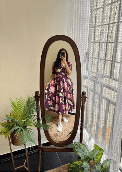 Elegant Lotus Bloom Soft Cotton Floral Dress