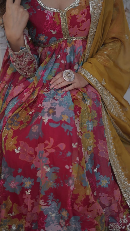 Digital Printed Embroidery Anarkali Suit with matching Dupatta - Breathable and gives festive vibes, perfect for festive seasons